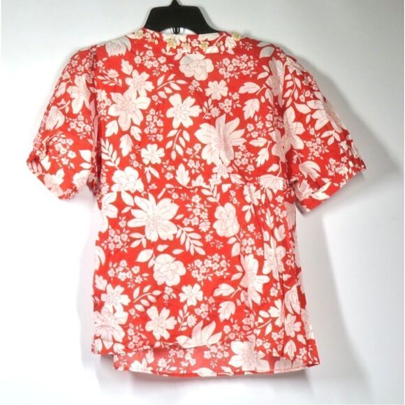 Saint Tropez West Tropical Floral Blouse Red White XL - Picture 2 of 4